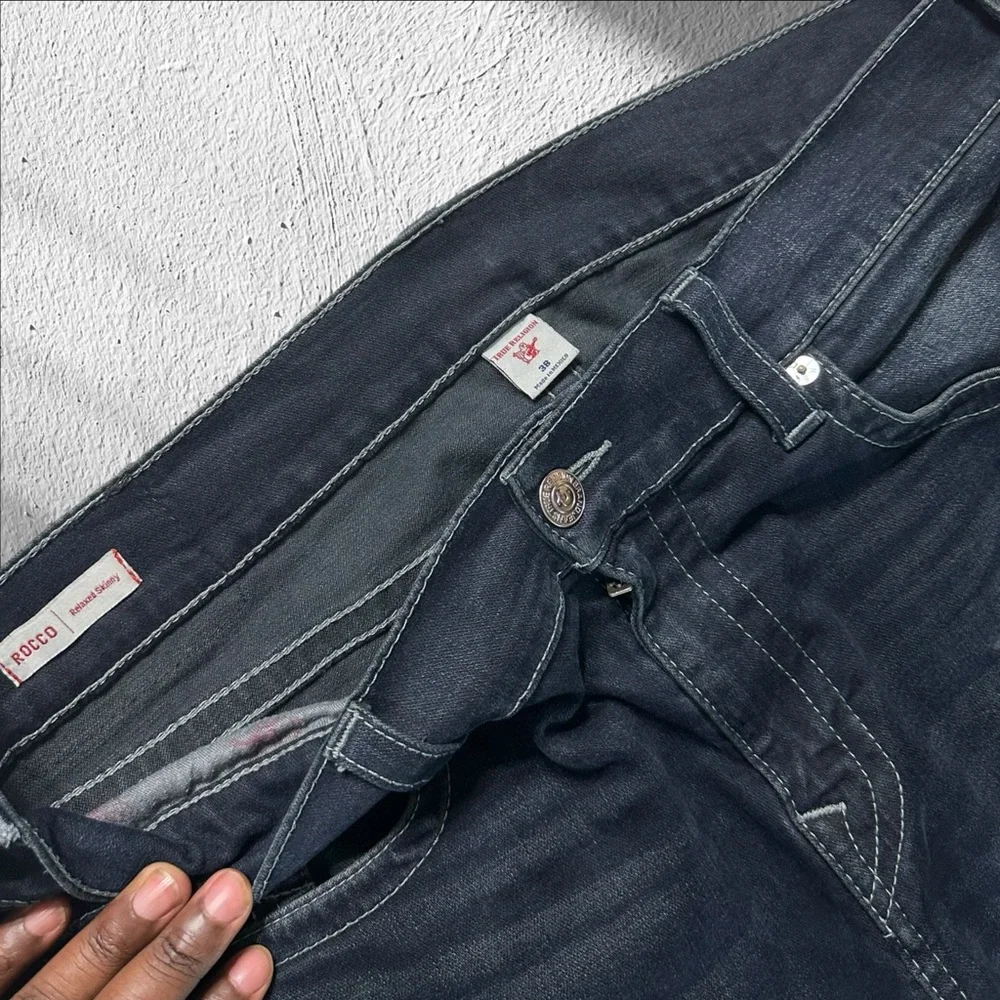 true religion rocco relaxed skinny jeans men’s 38 navy blue Y2K